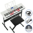 thumbnail image 1 of Mustar 61 Key Electric Lighted Keyboard Piano with 255 Tones/Rhythms, Smart Learning System, Headphone, Microphone, Keyboard Stand, Stool, Stickers (White), 1 of 9