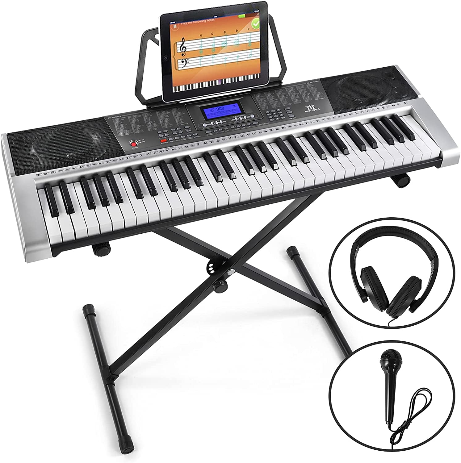 MUSTAR Piano Keyboard, 61 Key Keyboard Piano Electric Piano with Stand,  Touch Sensitive Keyboards Piano 61 Key for Beginners, Headphones,  Microphone