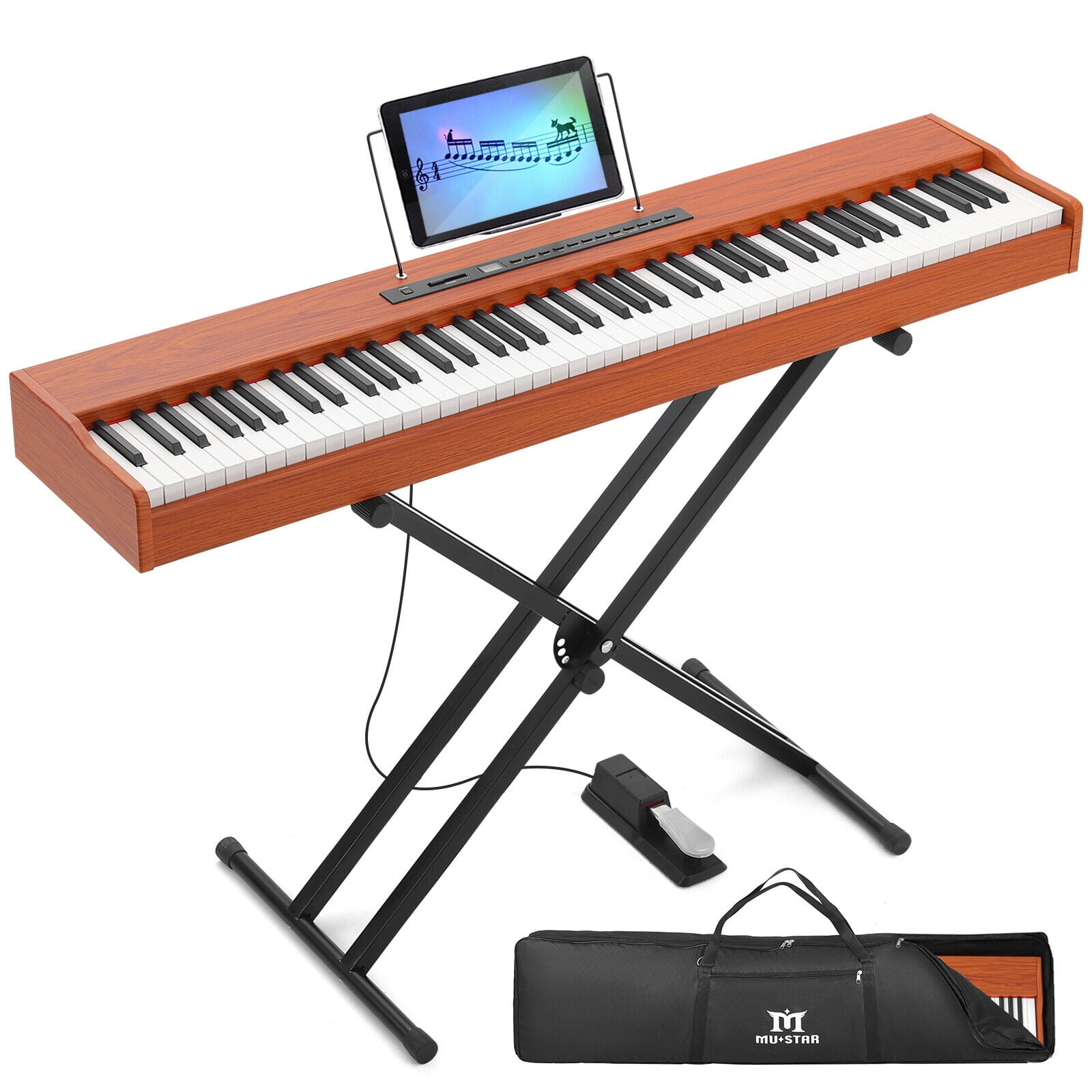 Mustar 88-Key Electronic Piano Semi Weighted Digital Keyboard with Stand, Pedal, Bag (Brown)