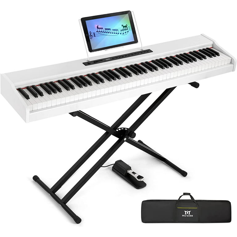 Topbuy 88-Key Foldable Digital Piano Keyboard Semi Weighted Piano Keyboard  Full Size Lighted Keys for Beginner White 