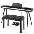 thumbnail image 1 of Mustar 88 Key Portable Electric Digital Keyboard Piano Semi Weighted with Storage Stool, 3 Pedals, Built-In Speakers, USB/MIDI, Black, 1 of 9
