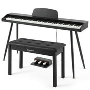 Mustar 88 Key Portable Electric Digital Keyboard Piano Semi Weighted with Storage Stool, 3 Pedals, Built-In Speakers, USB/MIDI, Black