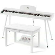 Mustar 88 Key Portable Electric Digital Keyboard Piano Semi Weighted with Storage Stool, 3 Pedals, Built-In Speakers, USB/MIDI, White