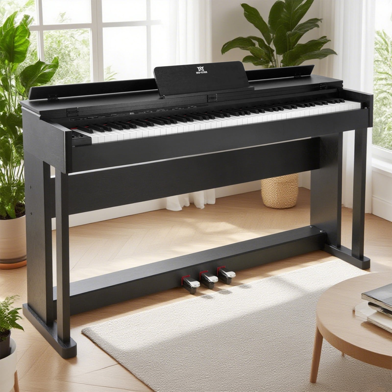 Mustar Black 88 Keys Full Size Weighted Hammer Action Electronic Digital Piano Keyboard with LED Display, 80 Demo Songs, 680 Tones, 600 Rhythms, 3 Pedal