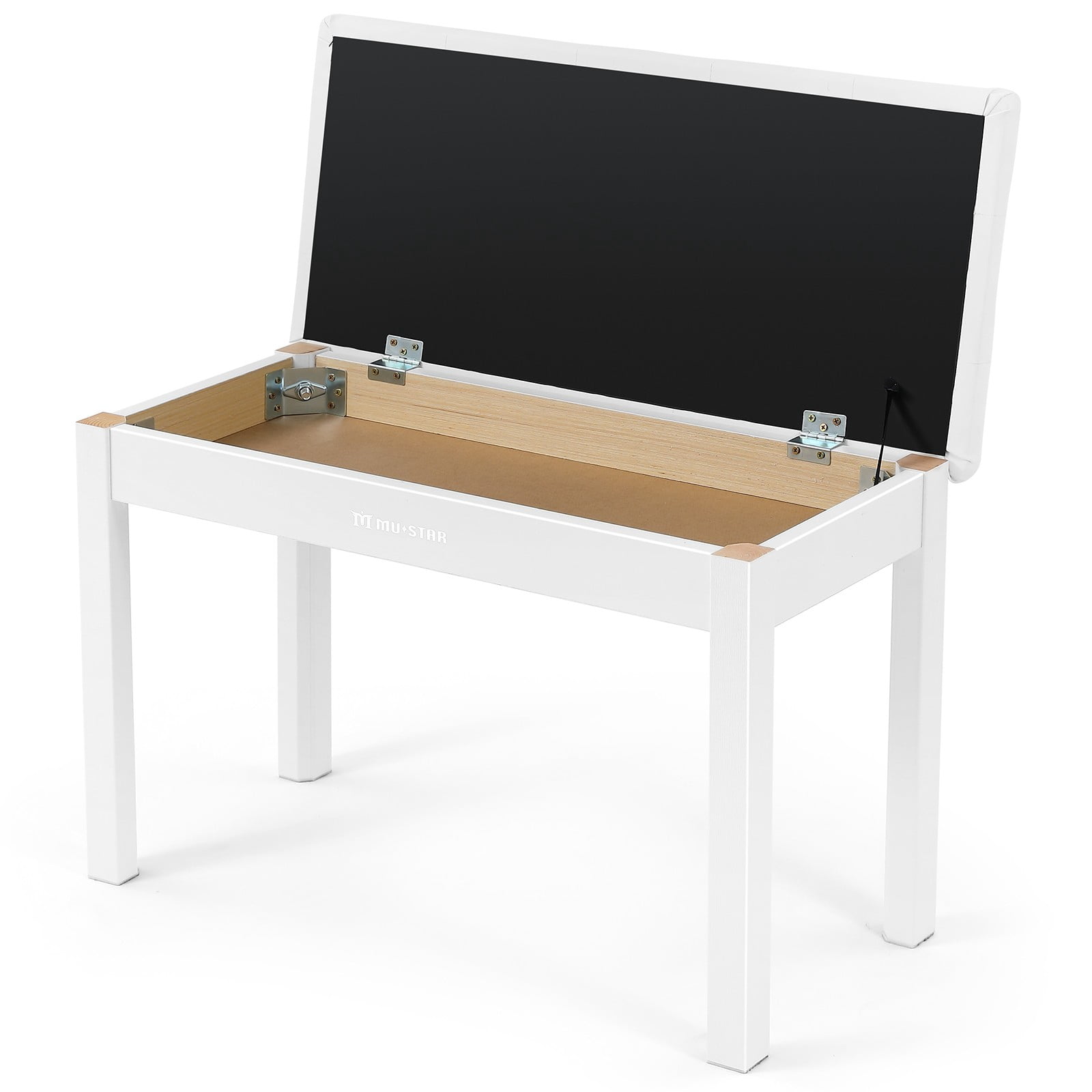 Mustar Duet Piano Bench Wood Stool with Storage, Padded Cushion for Keyboard Piano (White)