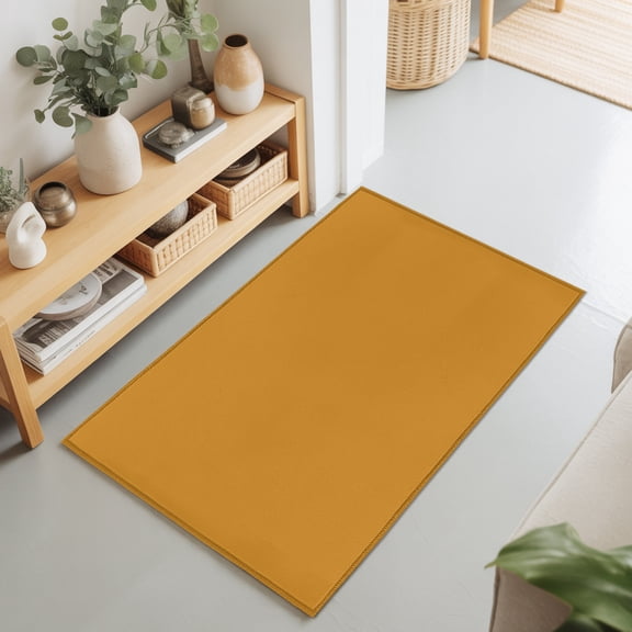 Mustard 2'x3' Rug for Entryway Front Door Kitchen Sink Area, Golden Yellow Color Solid Background Autumnal Rustic Farmhouse Low Pile Washable Non Slip Rectangle Area Rug
