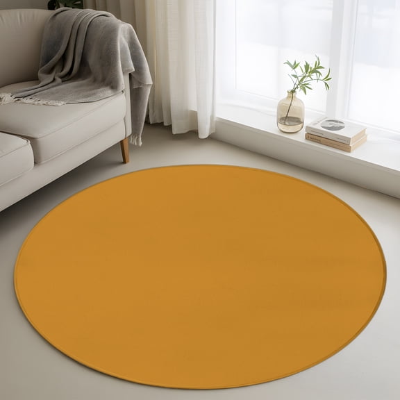 Mustard 3FT Round Area Rugs for Living Room Golden Yellow Color Solid Background Autumnal Rustic Farmhouse Ultra-Thin Non-Slip Round Rugs Washable Low Pile Circle Carpet for Bedroom Kitchen Nursery
