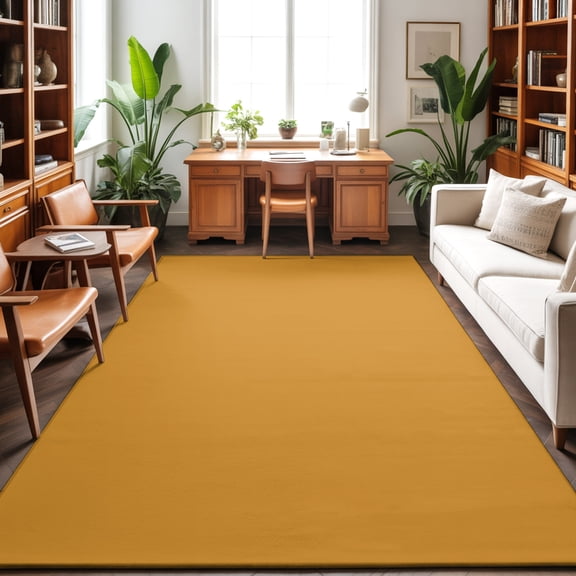 Mustard 5'x7' Rug for Living Room Sofa and Coffee Table Layout, Golden Yellow Color Solid Background Autumnal Rustic Farmhouse Washable Non Slip Rectangle Area Rug