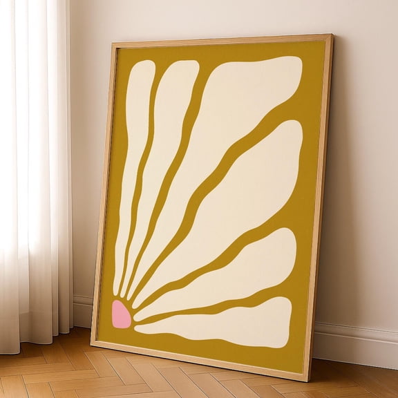 Mustard Abstract Botanical Wall Art, Retro Flower, Mid Century Modern, Minimalist Floral Art, Pink Accent Decor Home Decor #3941, Unframed Canvas Size 16x24