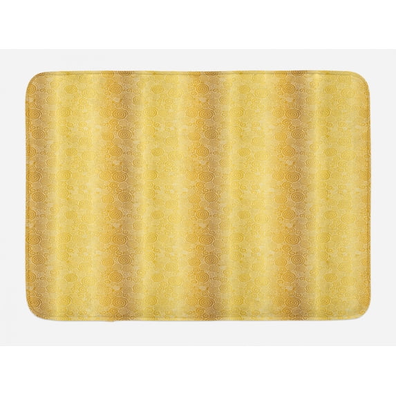 Mustard Bath Mat, Repeating Pattern of Golden Yellow Tone Abstract Swirls, Plush Bathroom Decor Mat with Non Slip Backing, 29.5" X 17.5", Pale Coffee Mustard, by Ambesonne