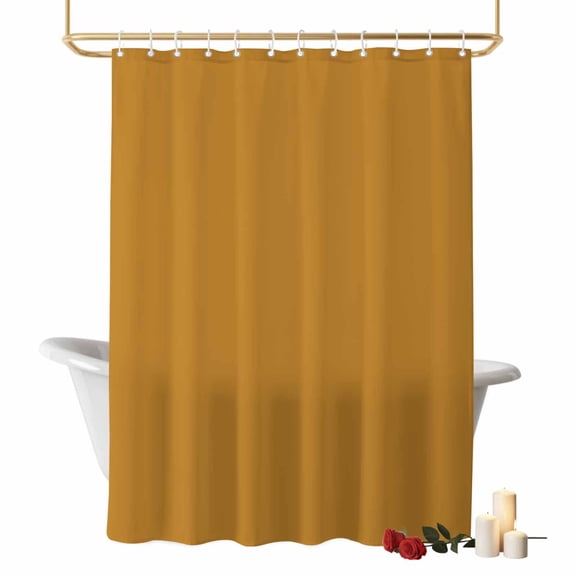 Mustard Bathroom Shower Curtains with Hooks, Golden Yellow Color Solid Background Autumnal Rustic Farmhouse Waterproof Fabric Washable Shower Curtain for Home Hotel Bathtub Decor 36x72 Inch
