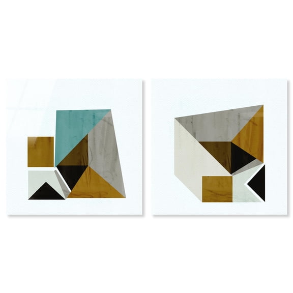 Mustard Geo Set Acrylic Print Colorful Wall Decor Set by Art Remedy, Ready to Hang, 20 x 20