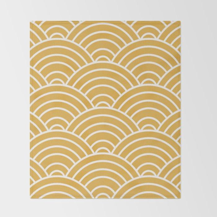 Mustard Gold and White Scalloped Arch Fleece Blanket, 280 GSM Polyester ...