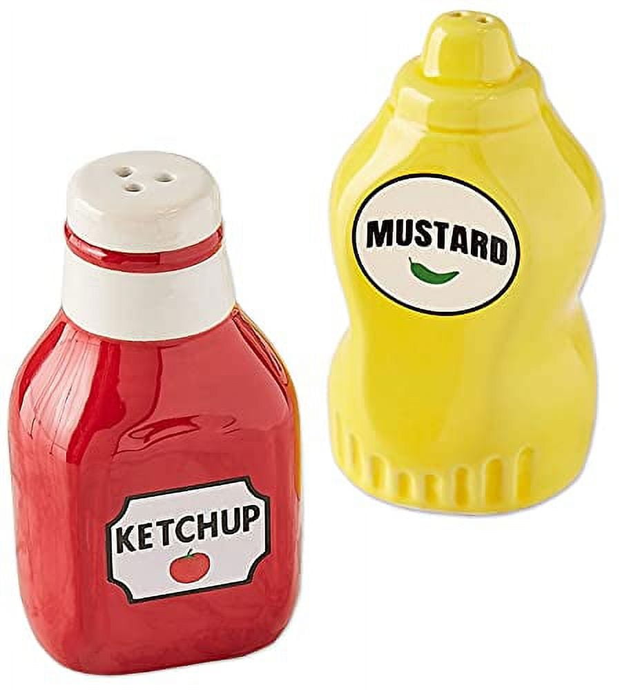 Mustard Ketchup Shaped Salt Pepper Shaker Set, Adorable Ceramic Shaped