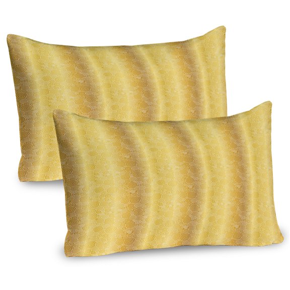 Mustard Pillow Sham Set of 2, Repeating Pattern of Golden Yellow Tone Abstract Swirls, Quality Microfiber Bedding Item for All Seasons, 26" x 20", Pale Coffee Mustard, by Ambesonne