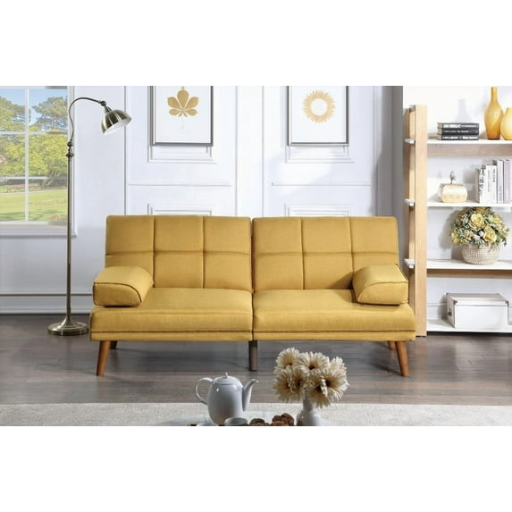 Modern Mustard Polyfiber 1pc Adjustable Sofa with Solid Wood Legs for Living Room