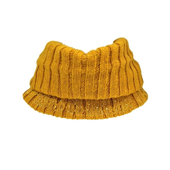 Mustard Ribbed Knit Neck Warmer With Rhinestones