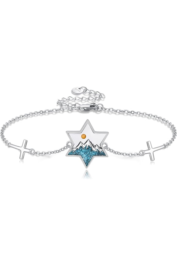 Mustard Seed Mountain Bracelet 925 Sterling Silver Star of David with Cross Bracelet Inspirational Jewelry Gifts for Women
