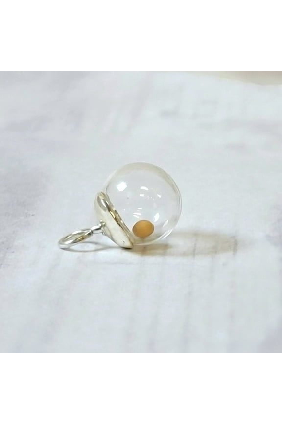 Mustard Seed Pendant Charm, 8mm small, glass globe, sterling silver cap