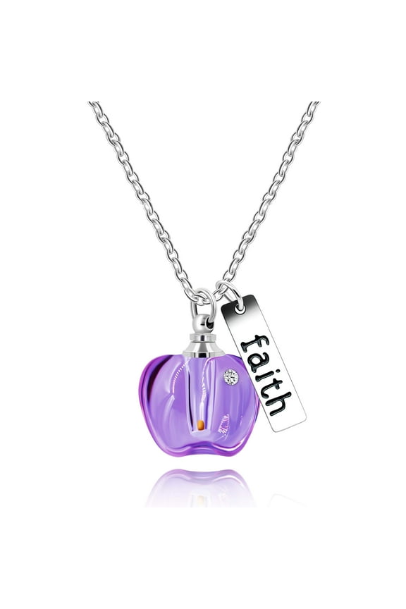 Mustard Seed Pendant Silver Tone Apple Necklace Stainless Steel Faith Pendants Christmas Jewelry Gifts for Women Teacher (Purple)