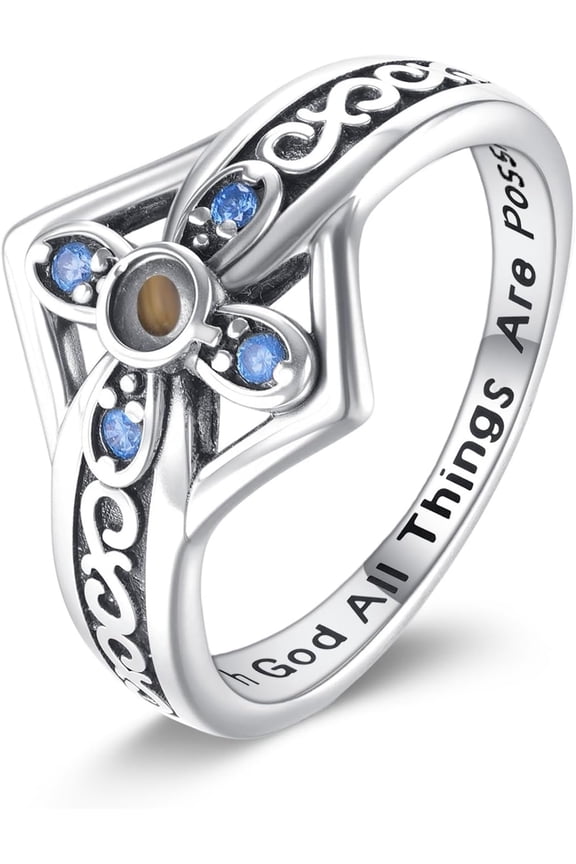 Mustard Seed Ring S925 Sterling Silver Cross Mustard Seed Faith Ring Christian Inspirational Religious Jewelry Gifts for Women-Size 8