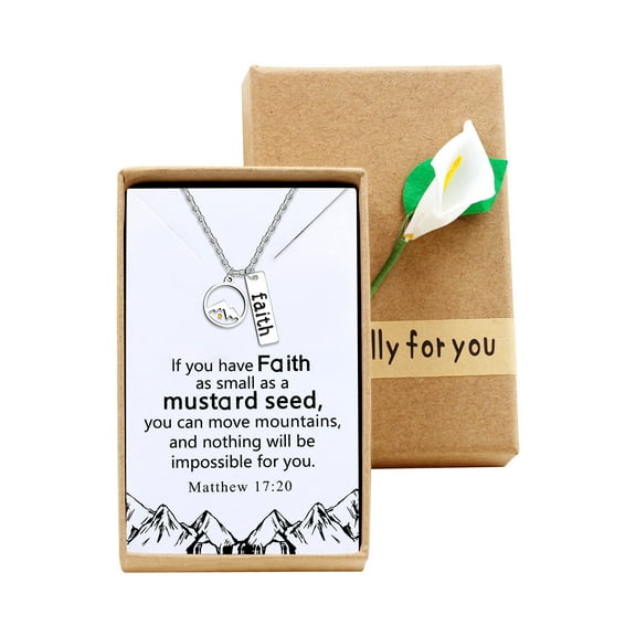 Mustard Seed Round Mountain Necklace Faith Pendant Christian Jewelry Stainless Steel Y1030 (Steel, Round Mountain)