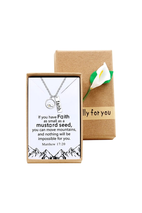 Mustard Seed Round Mountain Necklace Faith Pendant Christian Jewelry Stainless Steel Y1030 (Steel, Round Mountain)