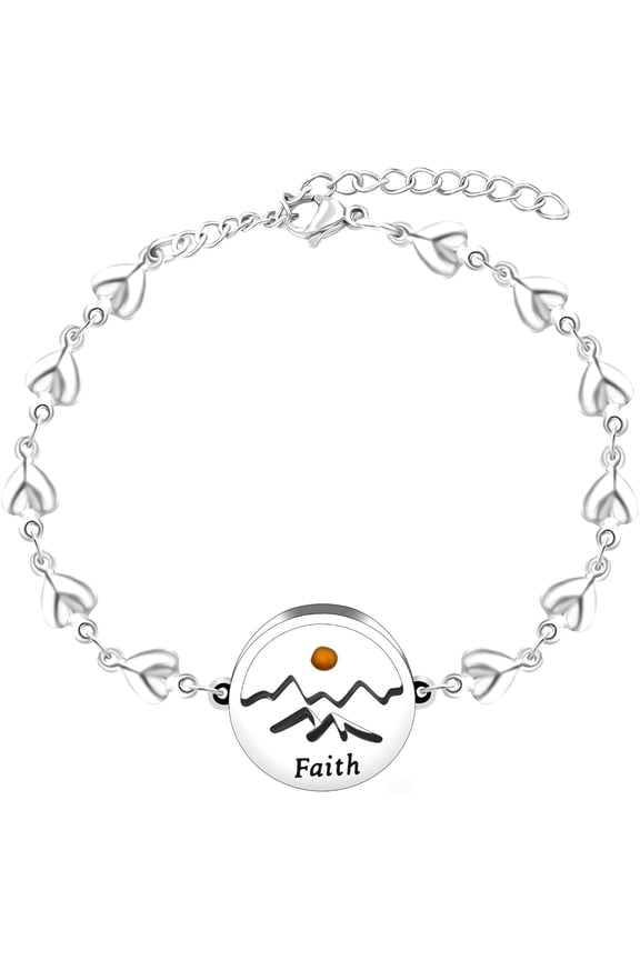 Mustard Seed Stainless Steel Heart Charm Link Bracelet for Women, Religious Bracelets Christian Blessing Encouragement Jewelry for Christmas