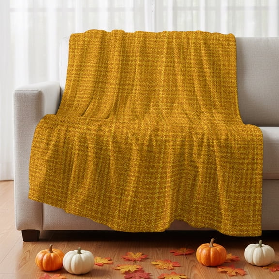 Mustard Solid Color Fleece Blanket, Gold Woven Fabric Texture Rustic Minimalist Ultra Soft Warm Throw Blanket Lightweight Plush Bed Blanket, Fall Decor Throws for Couch Bed Sofa, 30x40 inches