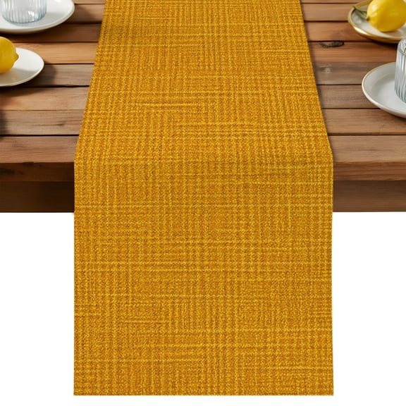 Mustard Solid Color Table Runner, Gold Woven Fabric Texture Rustic Minimalist Cotton Linen Table Cloth, Tablerunner for Kitchen Dining Party Wedding Home Decor 13x36 Inch