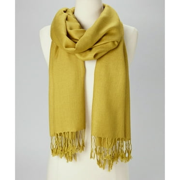 Mustard Solid Scarfs for Women Fashion Warm Neck Womens Winter Scarves Pashmina Silk Scarf Wrap with Fringes for Ladies by Oussum