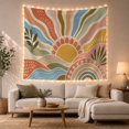 thumbnail image 1 of Mustard Sun Among Ribbon Rays, Hills and Foliage, Serene Boho for Nature Lovers, Organic Landscape Art, Housewarming Gift, Tapestry Wall Hanging for Bedroom and Studio, 1 of 7