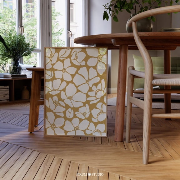 Mustard Yellow Abstract Floral Print Wall Art, Boho Botanical Art, Muted Yellow Nursery Print, Warm Wall Decor, UNFRAMED PAPER POSTER, Home Decor, Vintage Gift, Living Room Dercor