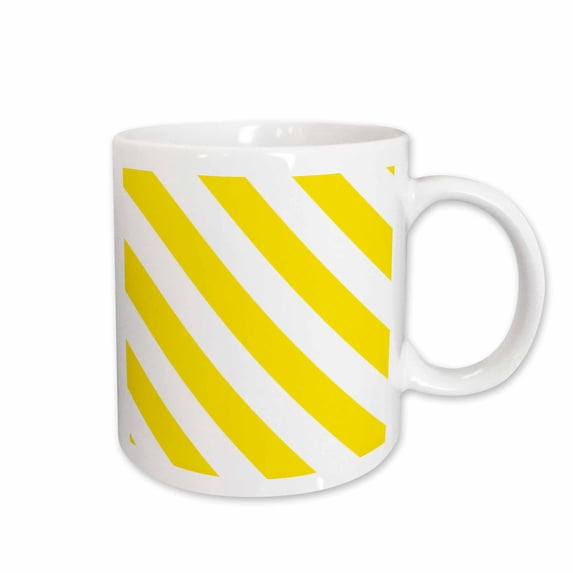 3drose, Mustard Yellow and White Diagonal Stripe Pattern - Striped Stripy Bold Simple Retro Monochrome, 11oz Mug