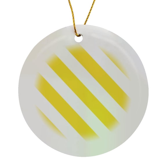 3drose, Mustard Yellow and White Diagonal Stripe Pattern - Striped Stripy Bold Simple Retro Monochrome, Circle Porcelain Ornament
