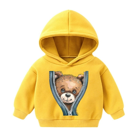 Mustard Yellow Baby Outfit for Children Boy Girl Fall Winter Print Happy Holiday Gift Thanksgiving Casual Hooded Hoods Outfit Sweatshirt Kid 2025 Clothes Regular Fit 6 Years