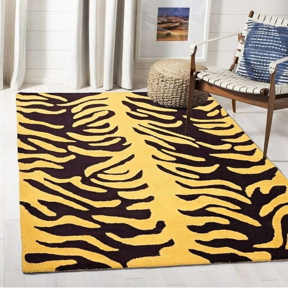 Mustard Yellow & Black Zebra Pattern Premium Wool Area Rug – Handmade Animal Print Carpet for Contemporary Living Room, Bedroom and Home Decor (2'6" x 8' Runner)