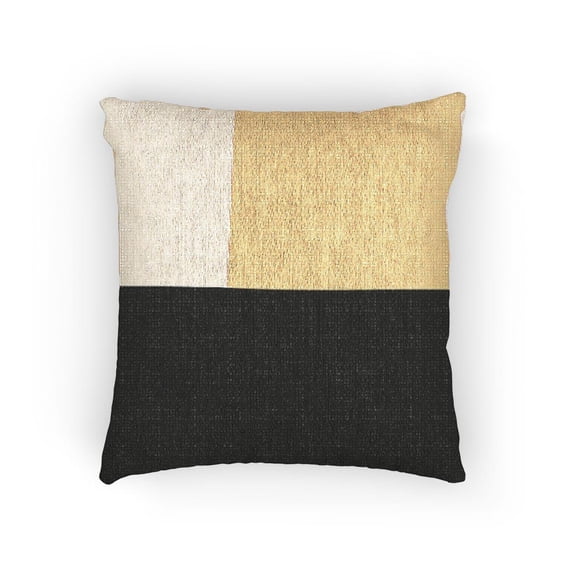 Mustard Yellow, Black and White Color Block Geometric Woven Pillow