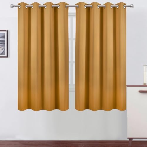 Mustard Yellow Blackout Curtains 66 x 63 Inch Length/Set of 2 Curtain ...