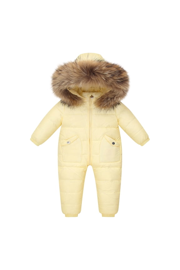 Mustard Yellow Boy Girl Kids Girl Boy Down Jackets Jumpsuits Hoods Outfits Romper for Child Going Out Thermal Thick Fuzzy with Hood Winter Fall Down Jackets 2025 Clothing 3 Years