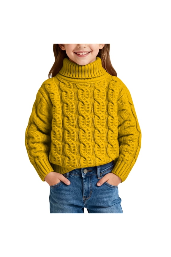 Mustard Yellow Boy Girl Shirts for Kids Girl Boy Fall Winter Collared High Neck Sweater Crochet Warm Cable Knit Plain Tops Shirt Blouse Kid 2025 Soft Comfy Clothes Trendy Y2K 4 Years