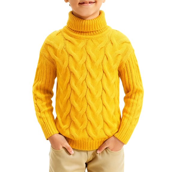 Mustard Yellow Boy Girl Tee Shirts for Children Boy Girl Fall Winter Long Sleeve Crewneck Turtleneck Sweater Crochet Warm Knit Plain Tops Shirts Kid 2025 Clothing Fashion Regular Fit 9 Years