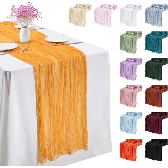 Mustard Yellow Cheesecloth Table Runner 72 Inches Long Chiffon Gauze Fabric Sheer Cheese Cloth for Dresser Birthday Wedding Dining Room Summer Boho Decoration 1 Pack - 6FT