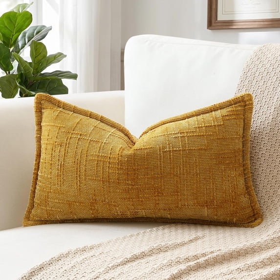 Chusion Texture Mustard Yellow Chenille Textured Decorative Cushion Cover, Soft Cozy ...