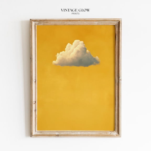 Mustard Yellow Cloud Abstract Minimalist Sunshine Spring Wall Art Print, Seasonal Living Room And Home Decor