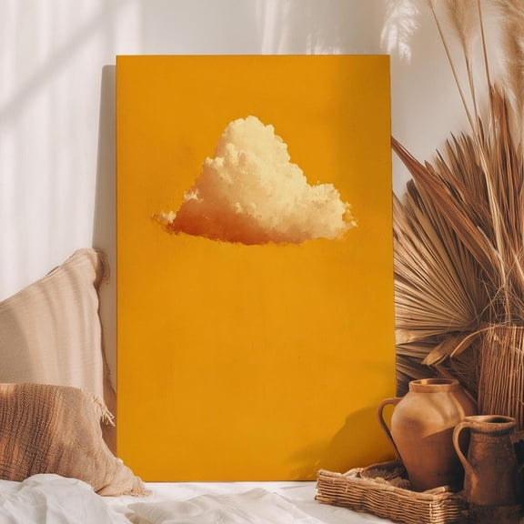 Mustard Yellow Cloud Wall Art, Minimalist Sunny Sky Abstract Decor, Stretched Canvas Size 12x18