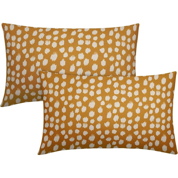 Mustard Yellow Cream Dots Lumbar Pillow Covers 12x20 Set of 2 Boho Design Polka Dot Print Throw Pillows Modern Outdoor Decorative Pillowcase Rectangle Linen Cushion Cases Decor for Sofa Couch Bed