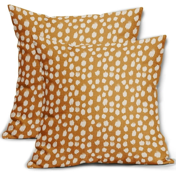 Mustard Yellow Cream Dots Pillow Covers 18x18 Set of 2 Boho Design Polka Dot Throw Pillows Modern Trendy Print Outdoor Decorative Pillowcase Square Linen Cushion Cases Decor for Sofa Couch Bed