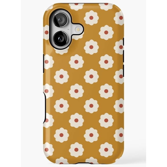 Mustard Yellow, Cream White and Rust Red Daisy Tough Phone Case for Apple iPhone Models, Polycarbonate and TPU