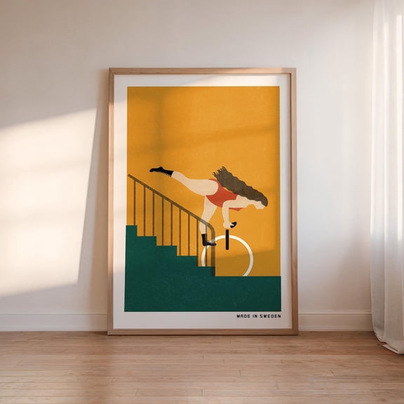 Mustard Yellow Emerald Green Matchbox Inspired Graphic Art, Unframed Paper Poster 8x10in
